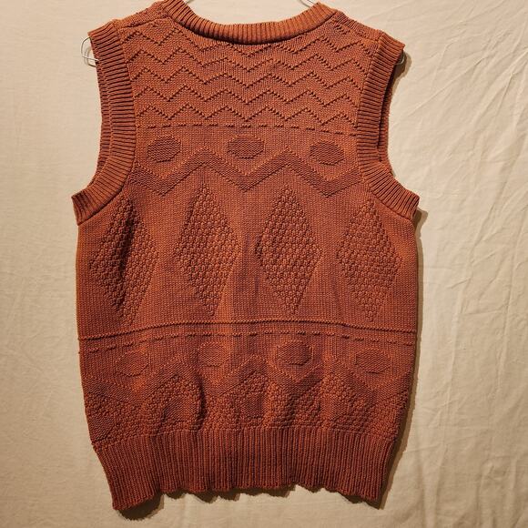 Vintage Perry Ellis America Burnt Orange Argyle Chunky Knit Vest Women's Large - Picture 3 of 8